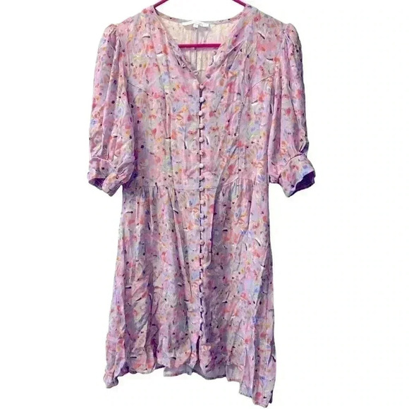 Large OLIVACEOUS Purple Floral Puff Sleeve Dress - Picture 3 of 12